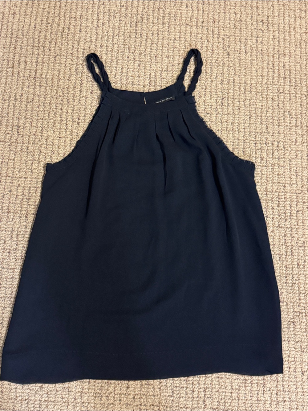 Sleeveless Navy Silk Halter Top